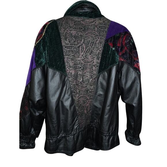 Vintage Pelle Patchwork Leather Bomber Jacket Velvet Paisley Korea Small - Picture 4 of 4